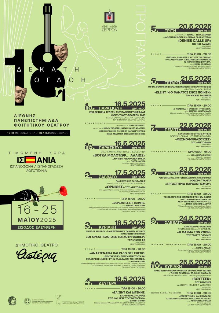 18η Διεθνής Πανεπιστημιάδα Φοιτητικού Θεάτρου (από το ΔΗΠΕΘΕ Σερρών, 16-25 Μαΐου) Τιμώμενη χώρα: Ισπανία Ομιλία της Μαρίας Χατζηεμμανουήλ για το Ισπανικό Θέατρο στον 21ο αιώνα
